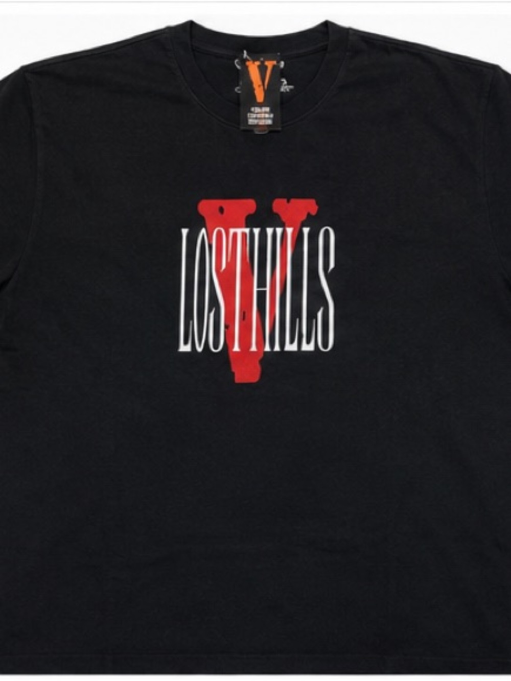 VLONE Black Short-Sleeve Tee with Red 'V' and White Lost Hills Text